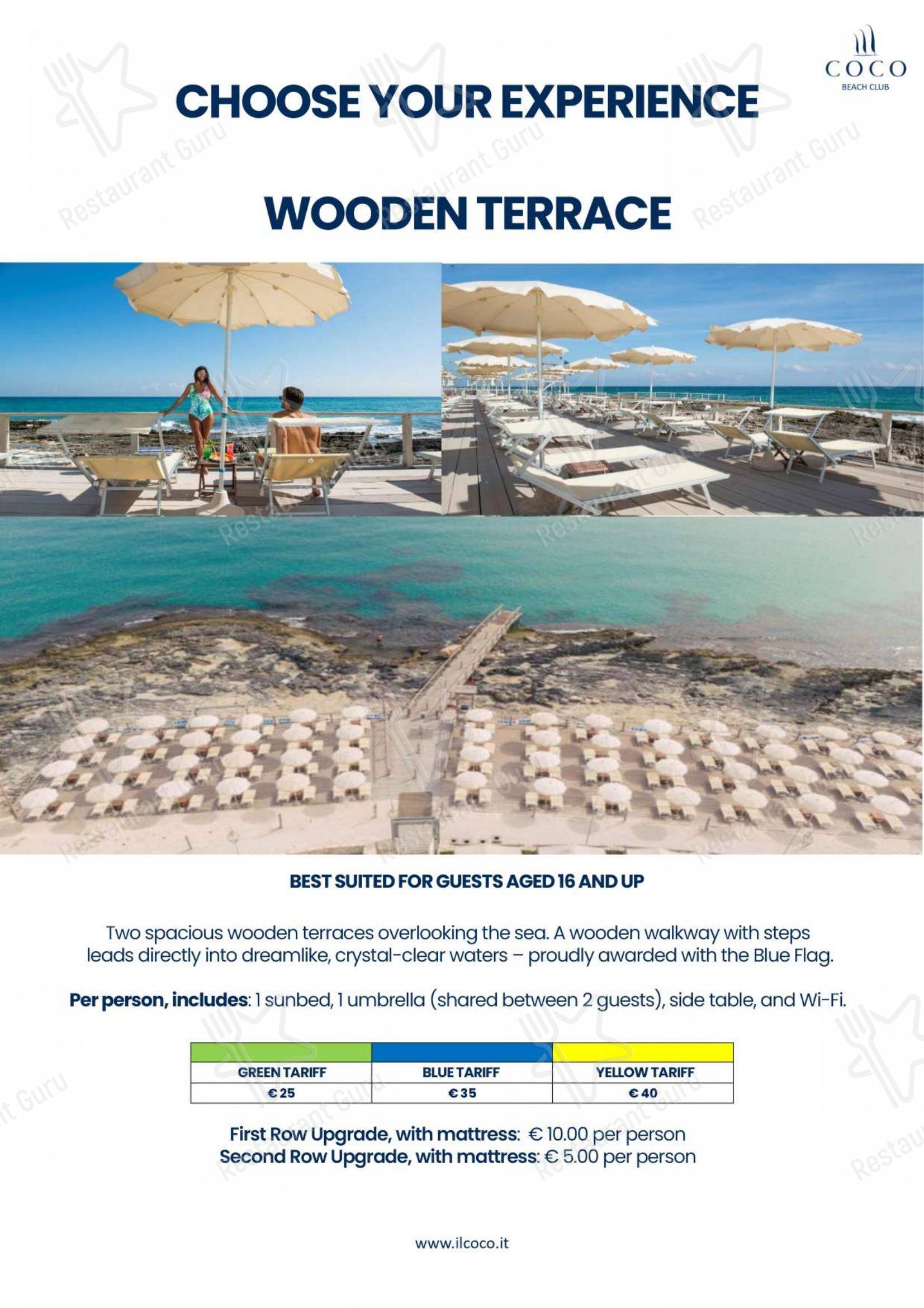 Menu per COCO - Beach, Wedding & Lifestyle pub & bar