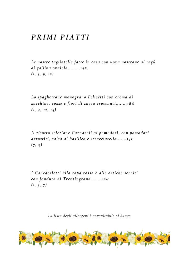 Menu di Ca dei volti 