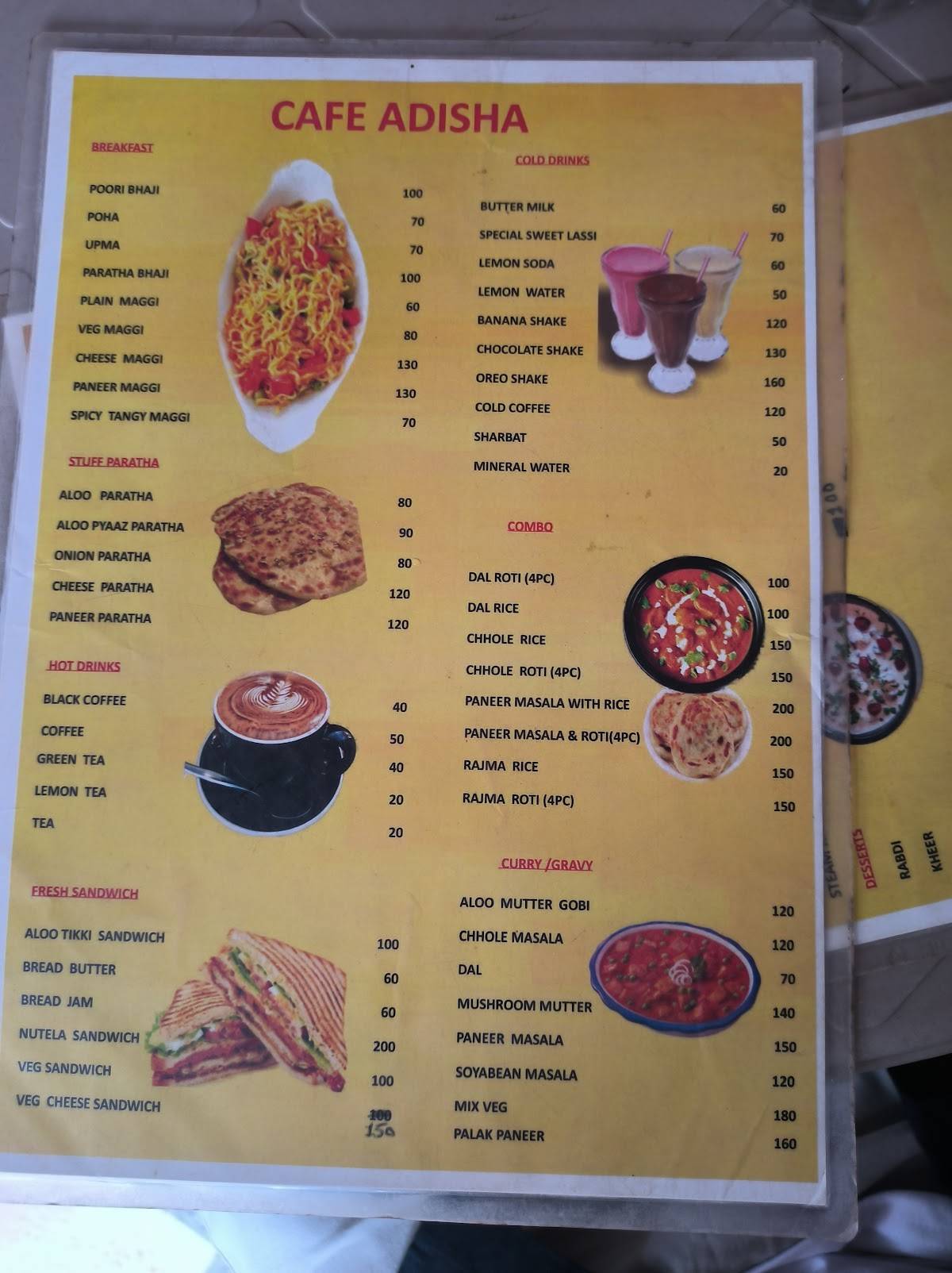 Cafe Adisha menu