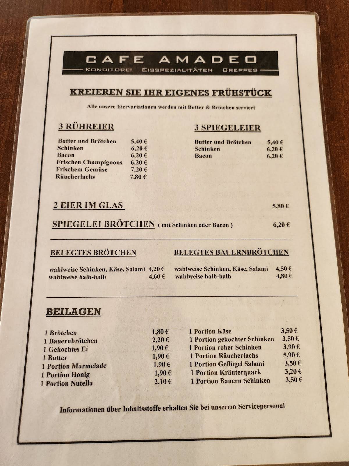 Menu de Cafe Amadeo