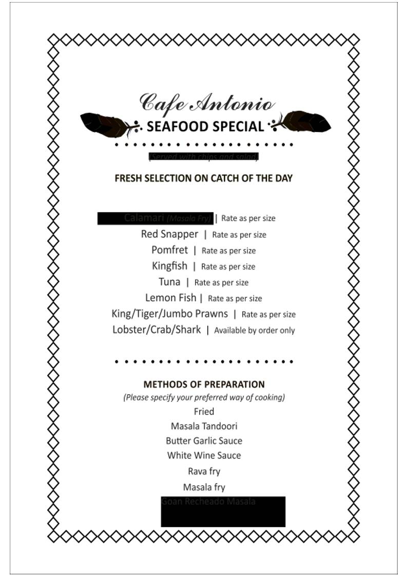 Cafe Antonio menu