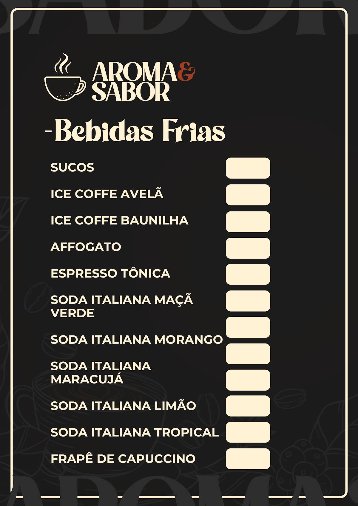 Café Aroma e Sabor cardápio