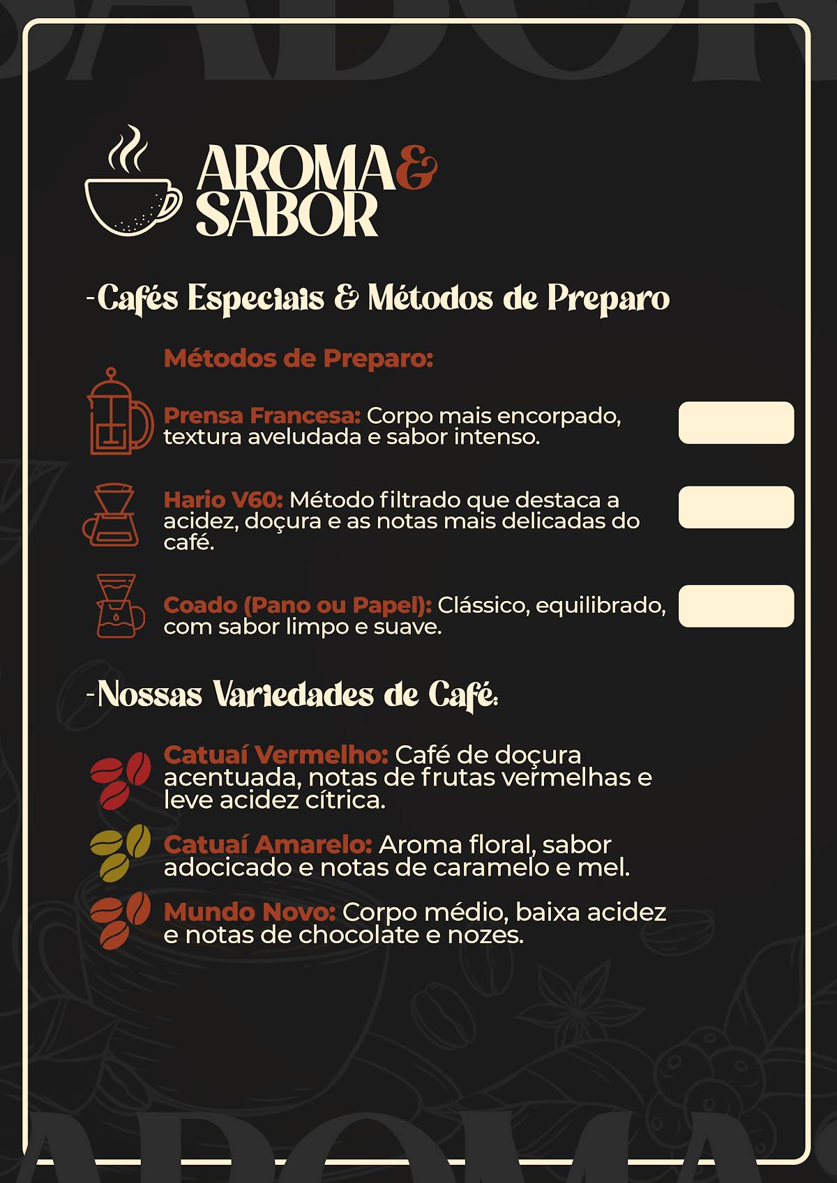Café Aroma e Sabor cardápio
