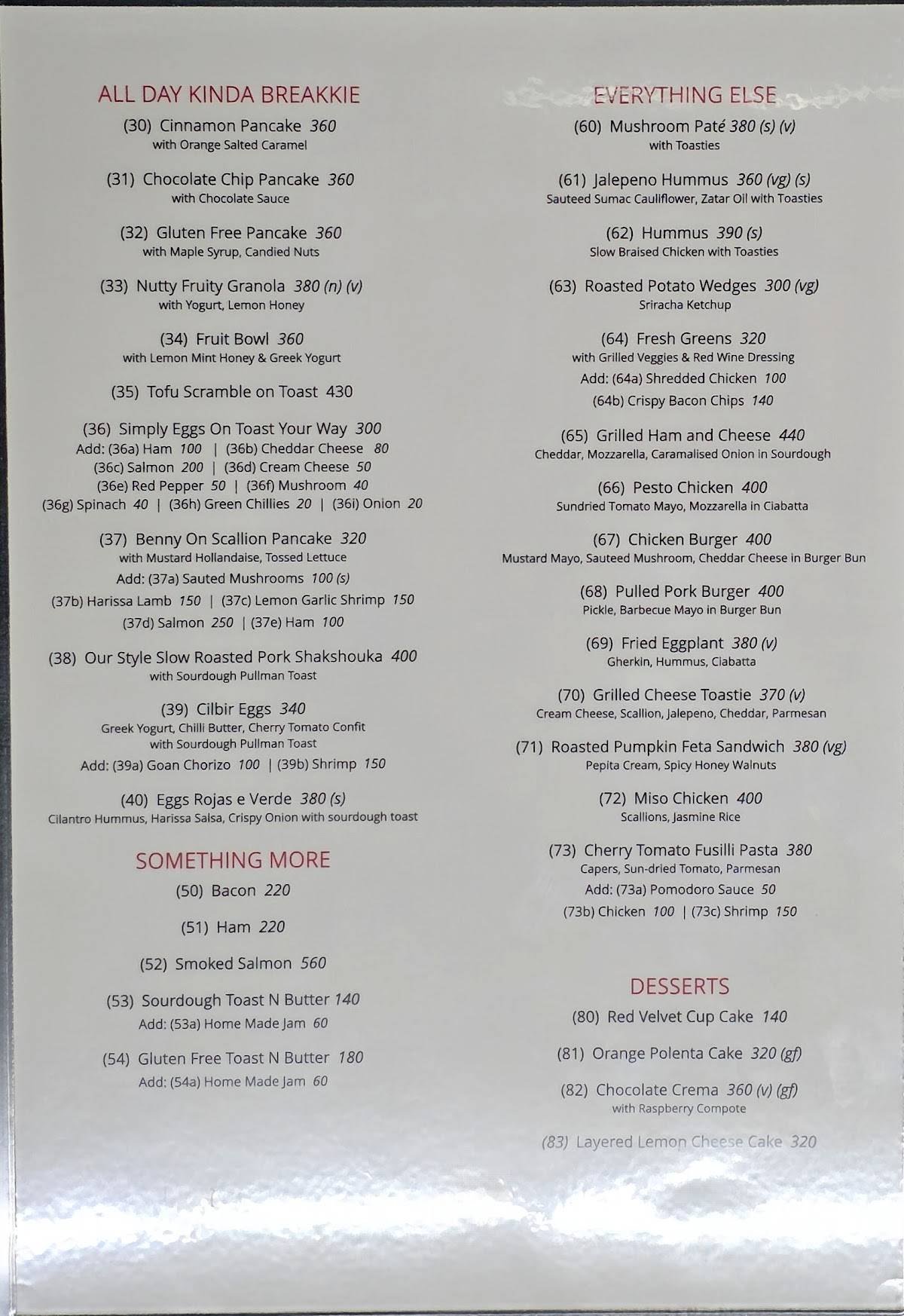 Cafe Bodega menu