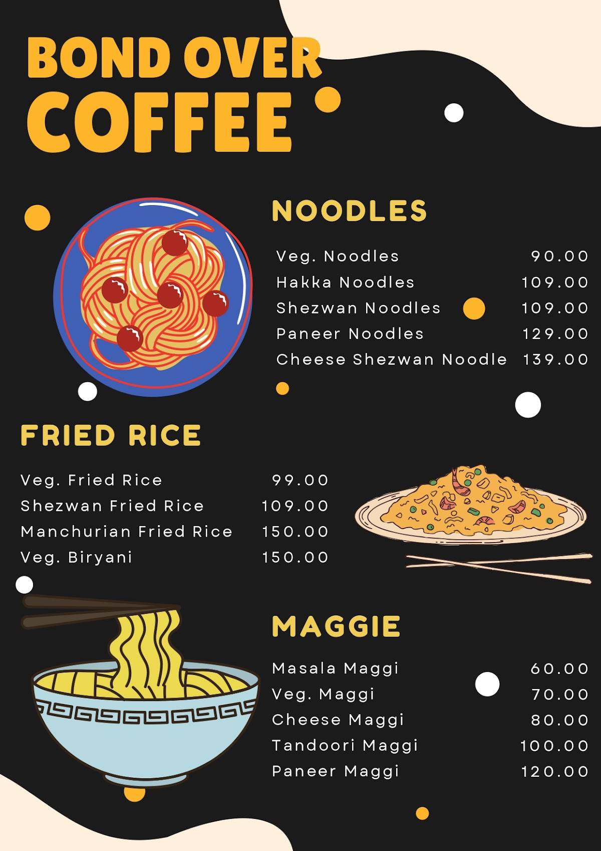 Bond Over Coffee Cafe lounge menu