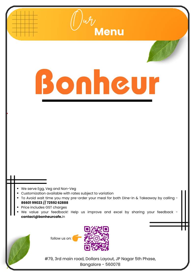 Bonheur Cafe menu