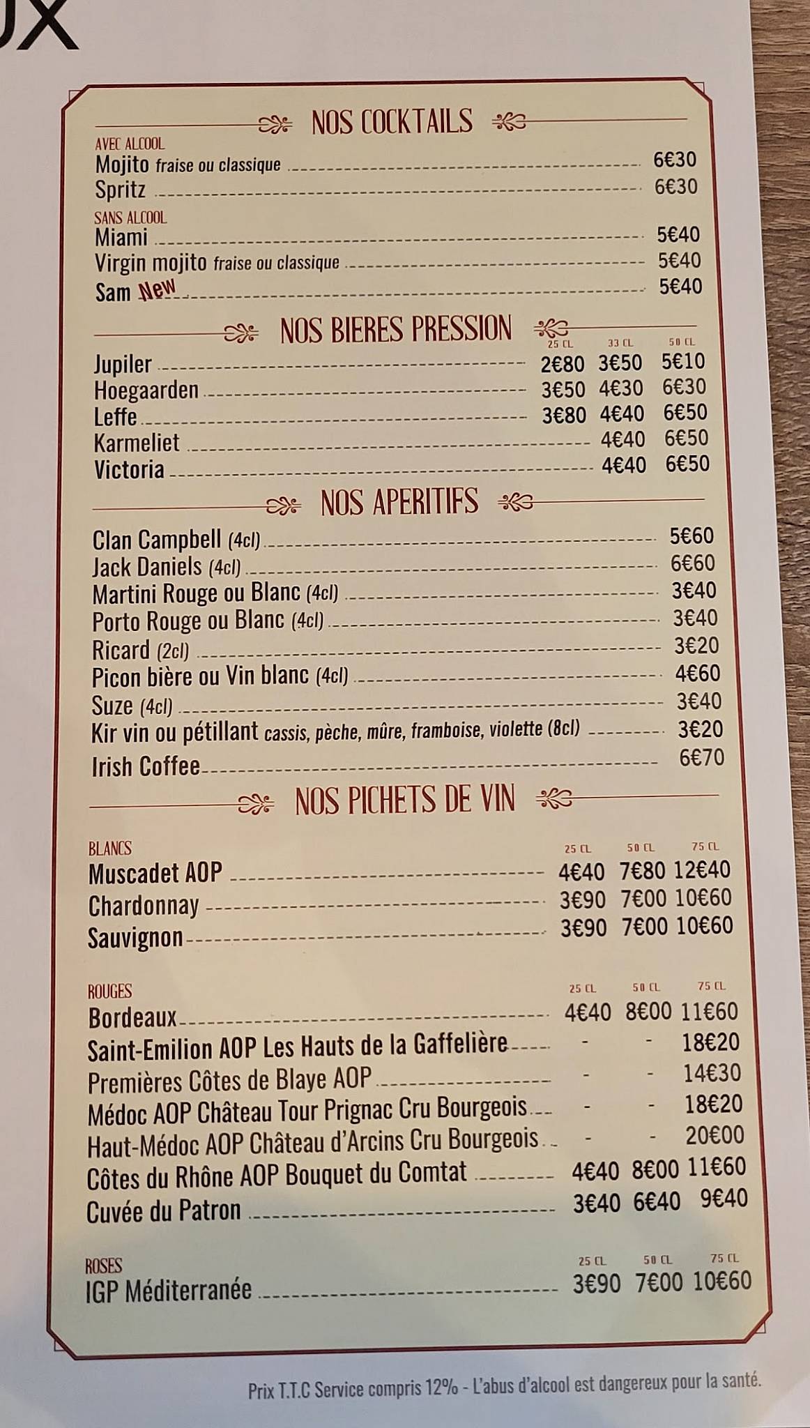 Menu de Le Broutteux