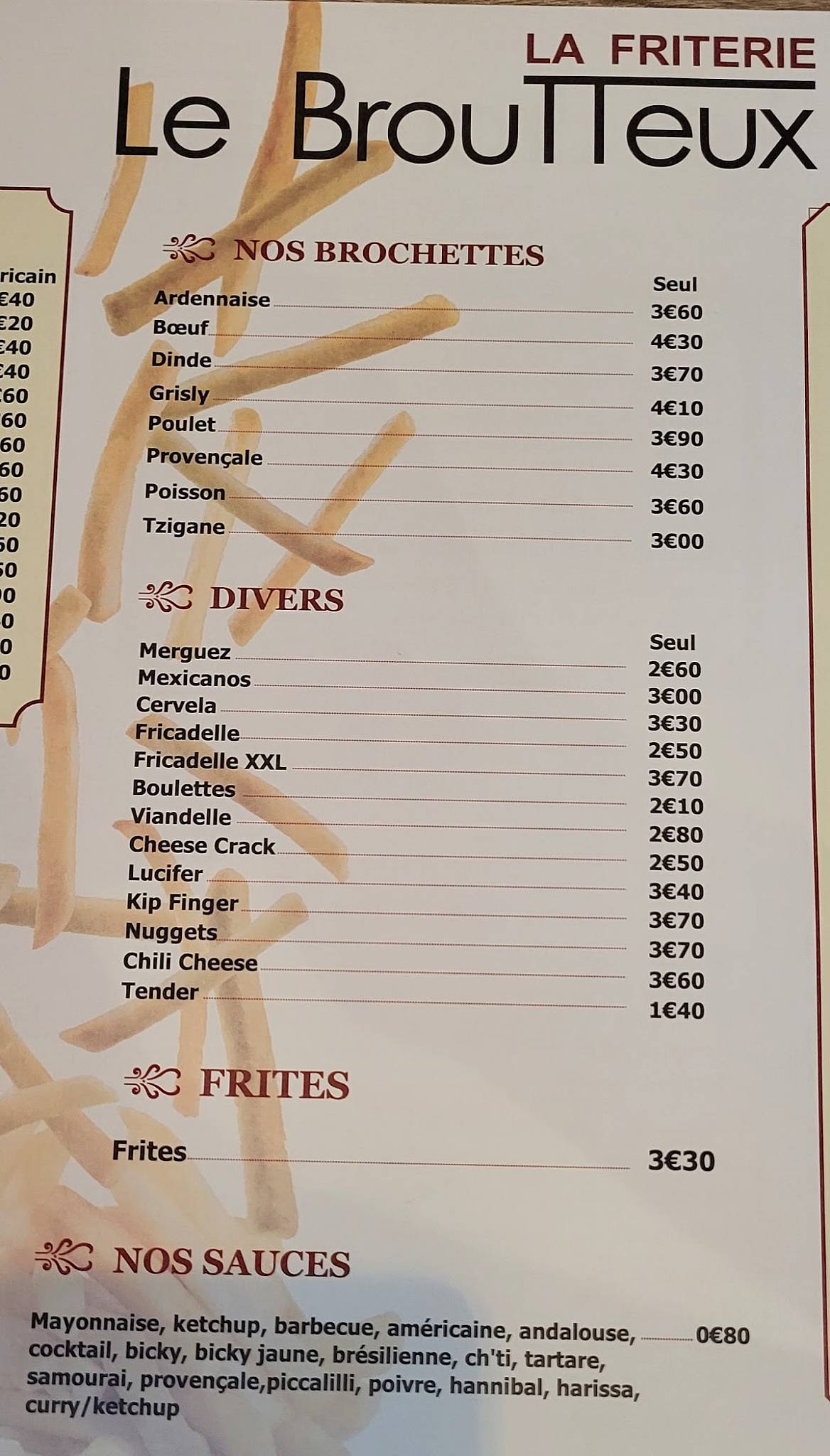 Menu de Le Broutteux