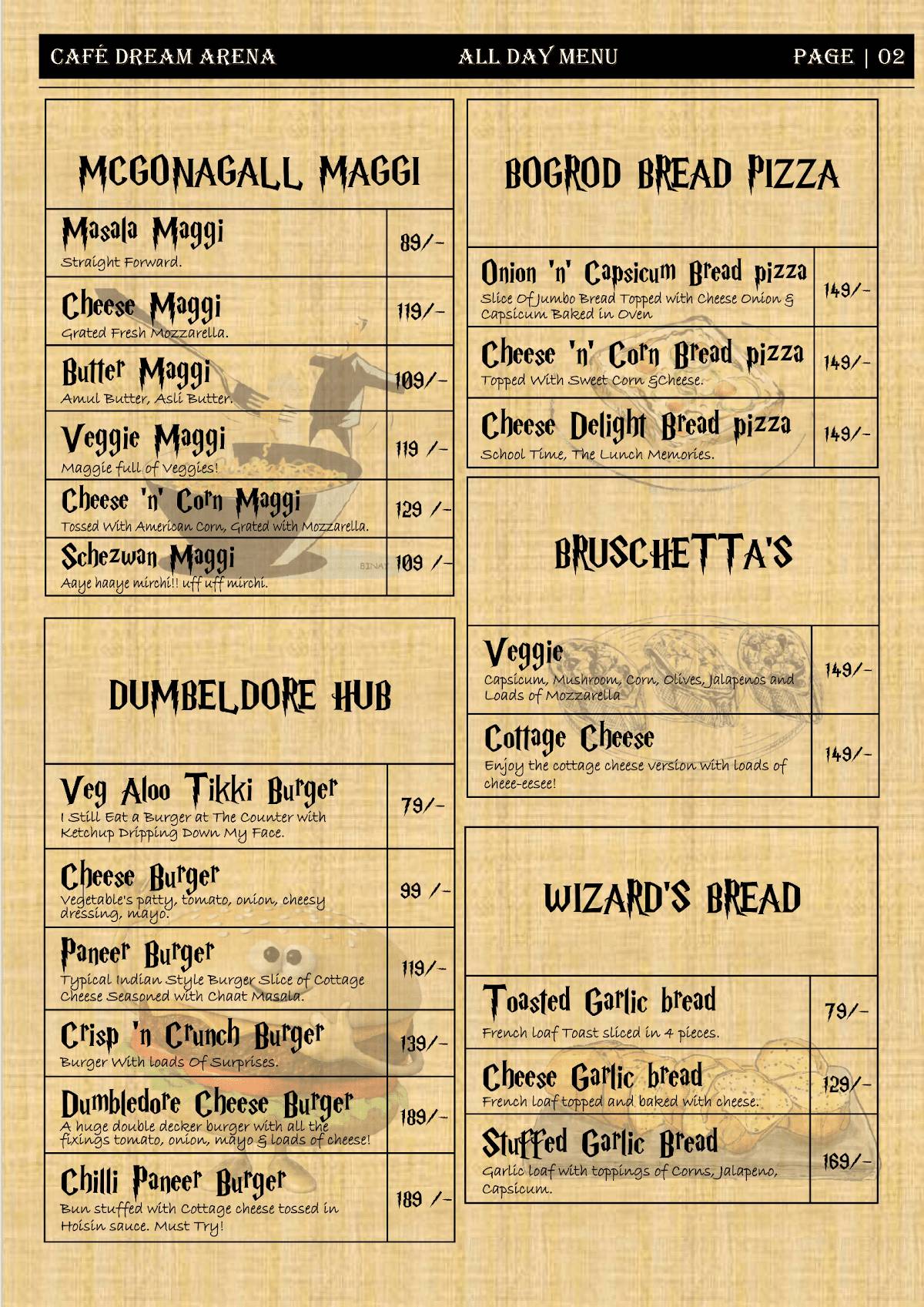 Cafe Dream Arena - Gwalior menu