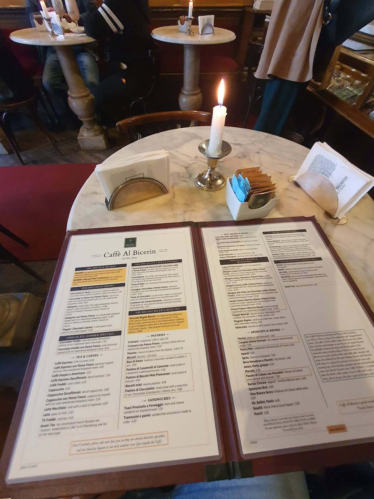 Menu di Caffè Al Bicerin dal 1763 