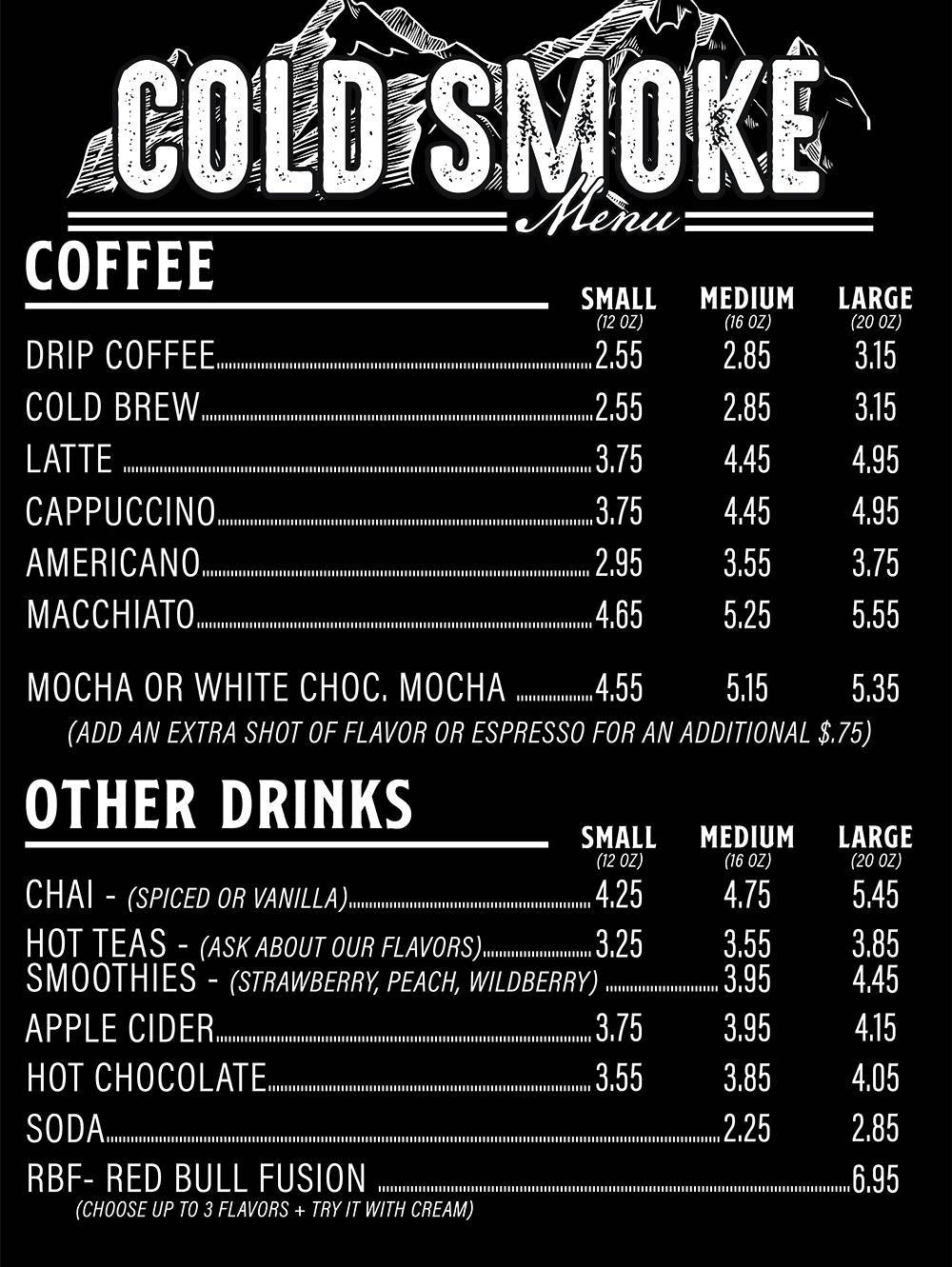 Menu at Cold Smoke Craft House cafe, Stephenville