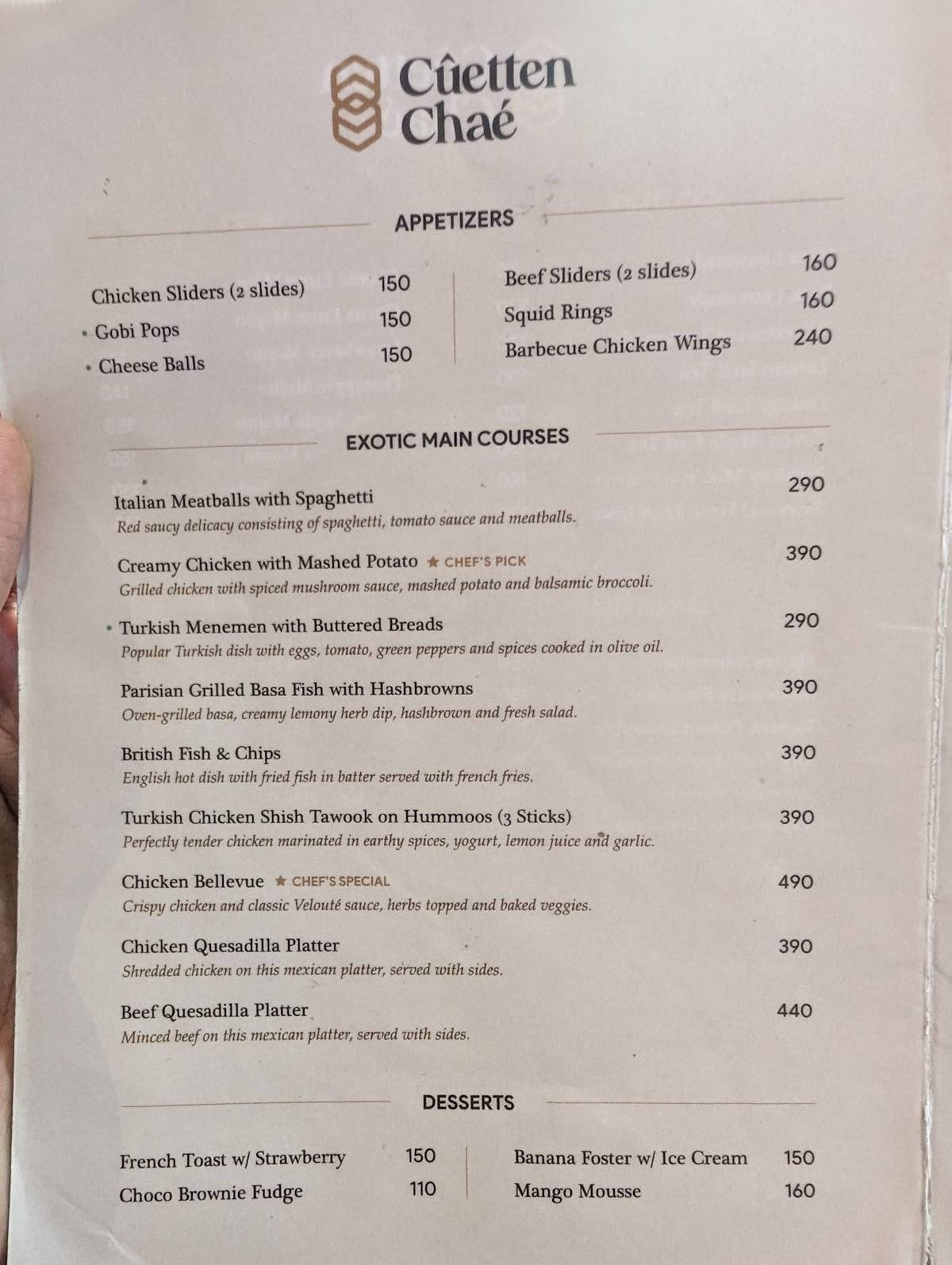 Cuetten Chae - Cafe & Restaurant menu