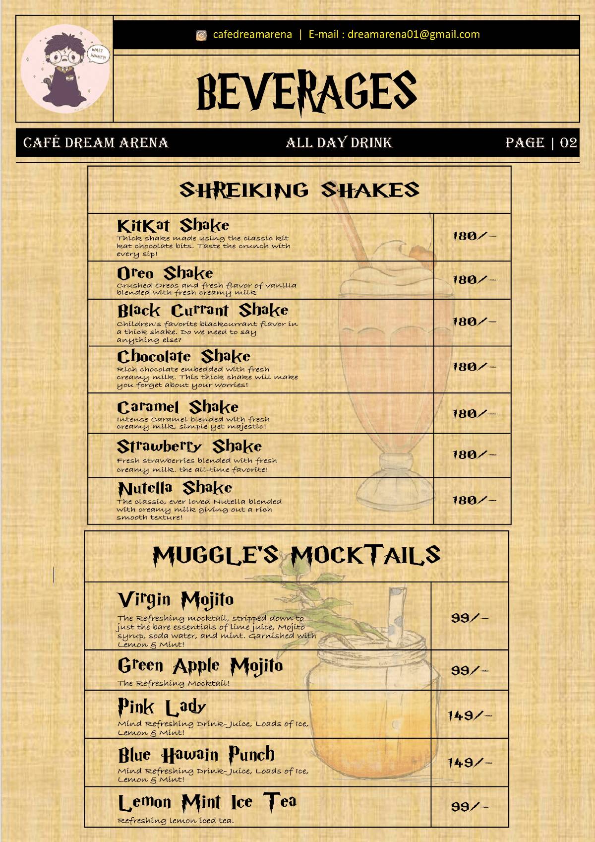 Cafe Dream Arena - Gwalior menu