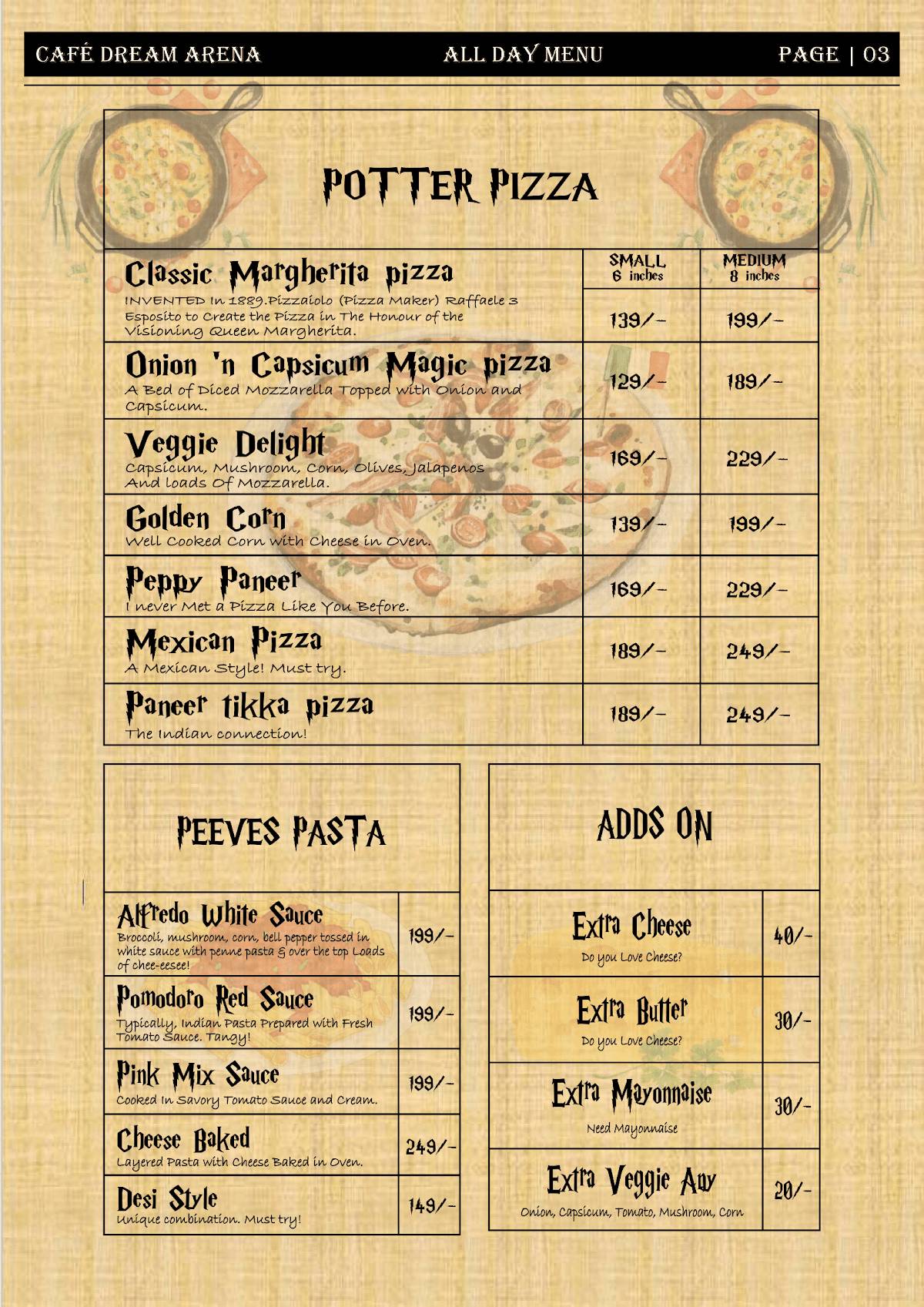 Cafe Dream Arena - Gwalior menu