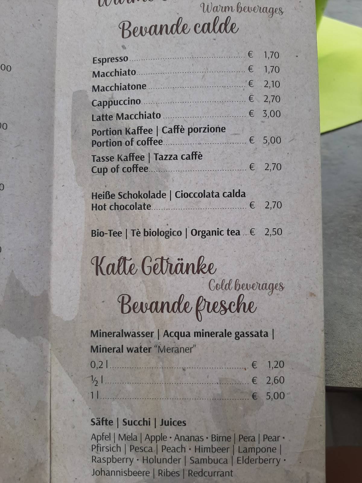 Menu di Cafe Erdpyramiden 