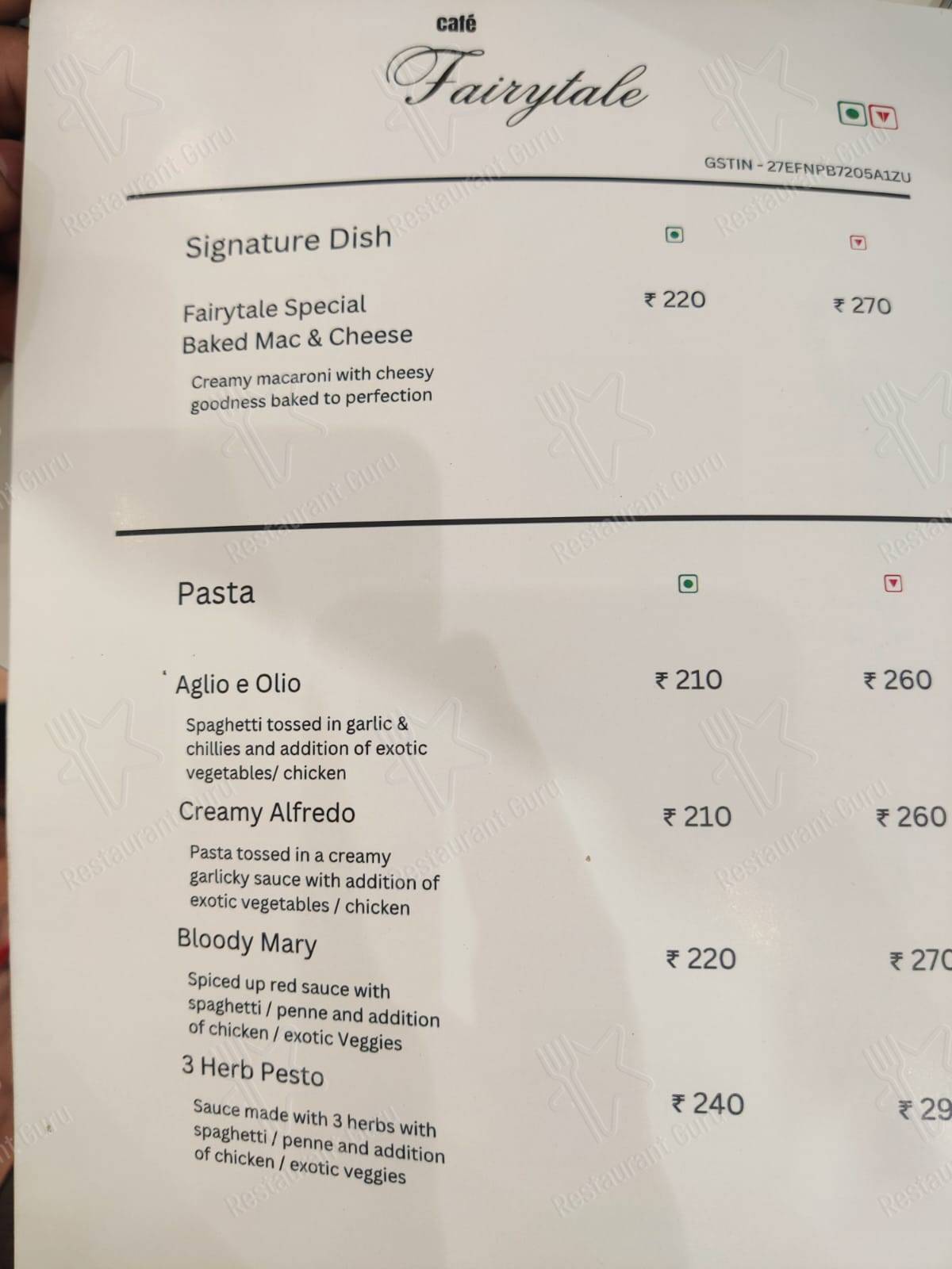 Menu for the Cafe Fairytale cafe