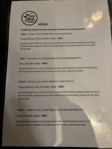 Cafe Goa menu