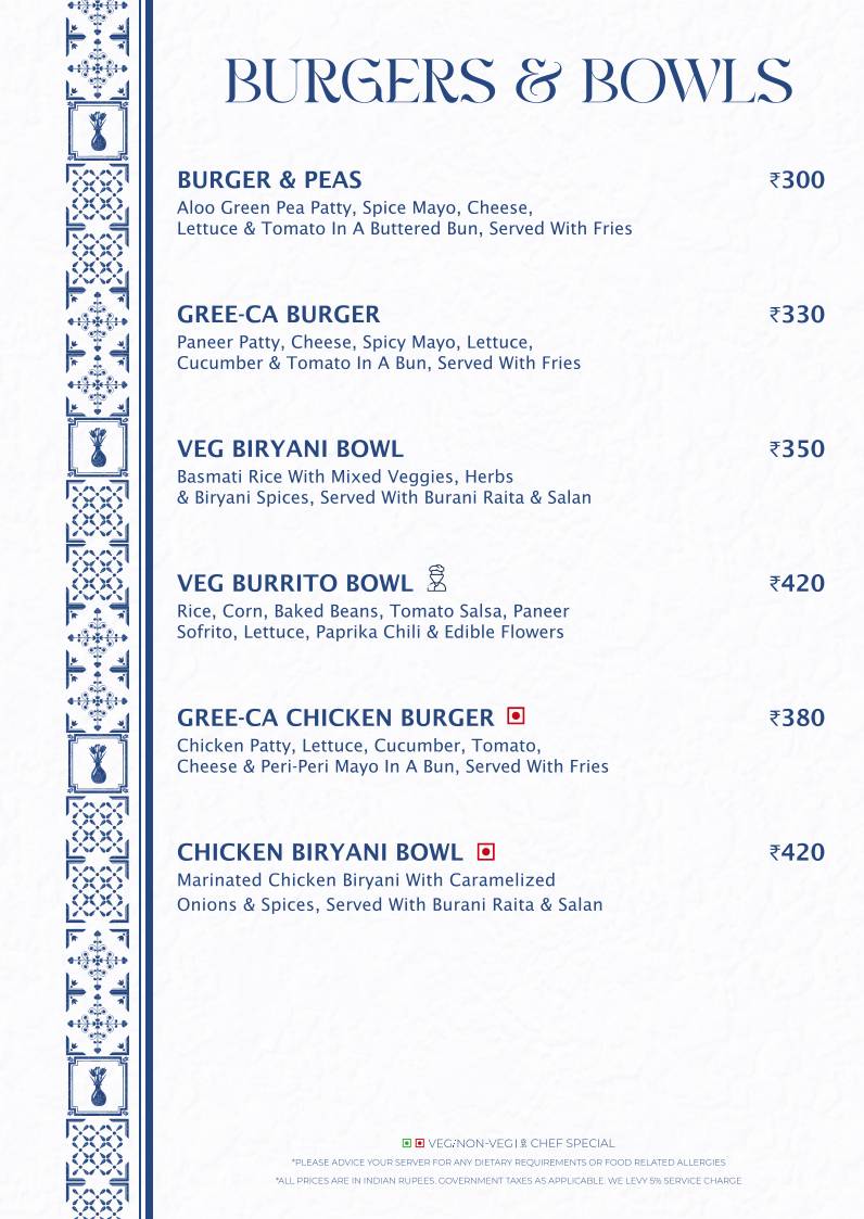 Gree ca Cafe Rooftop menu