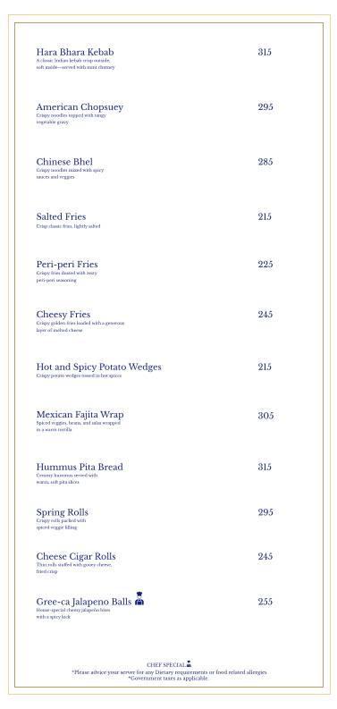Gree ca Cafe Rooftop menu