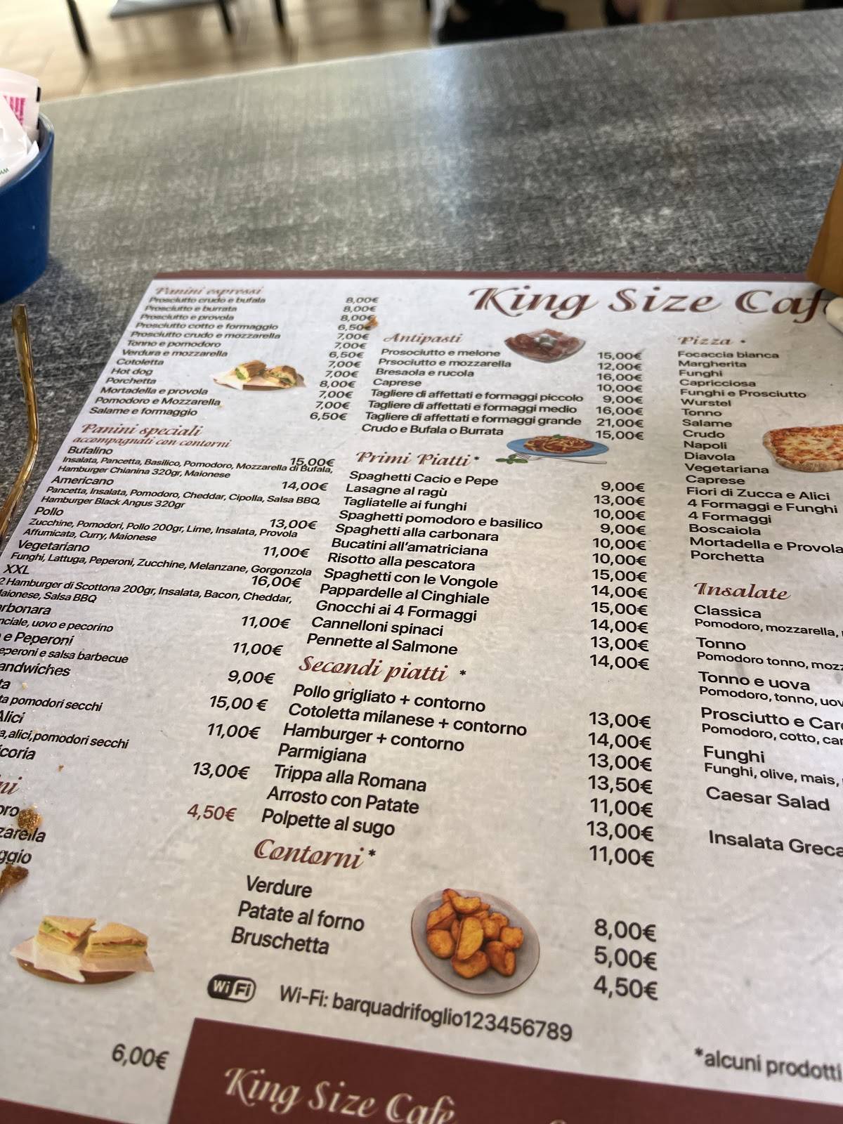 Menu di King Size Cafè 
