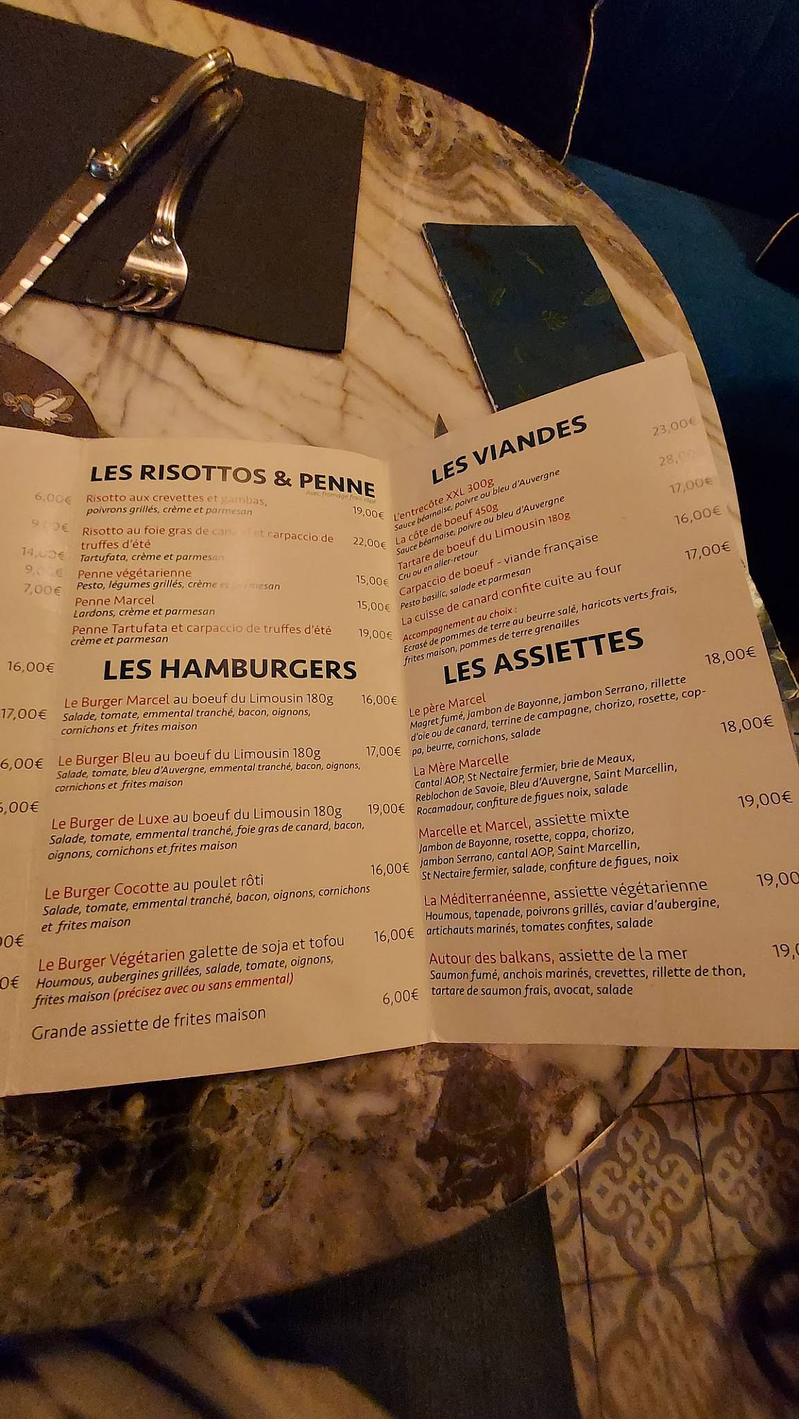 Menu de Café Marcel