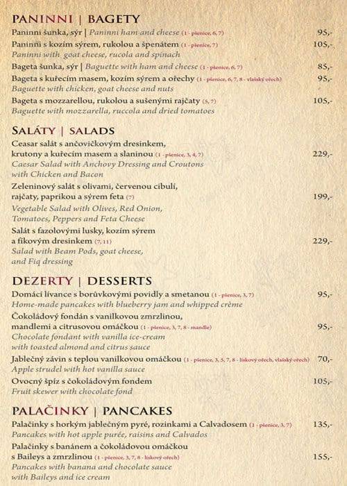 Café Mozart menu