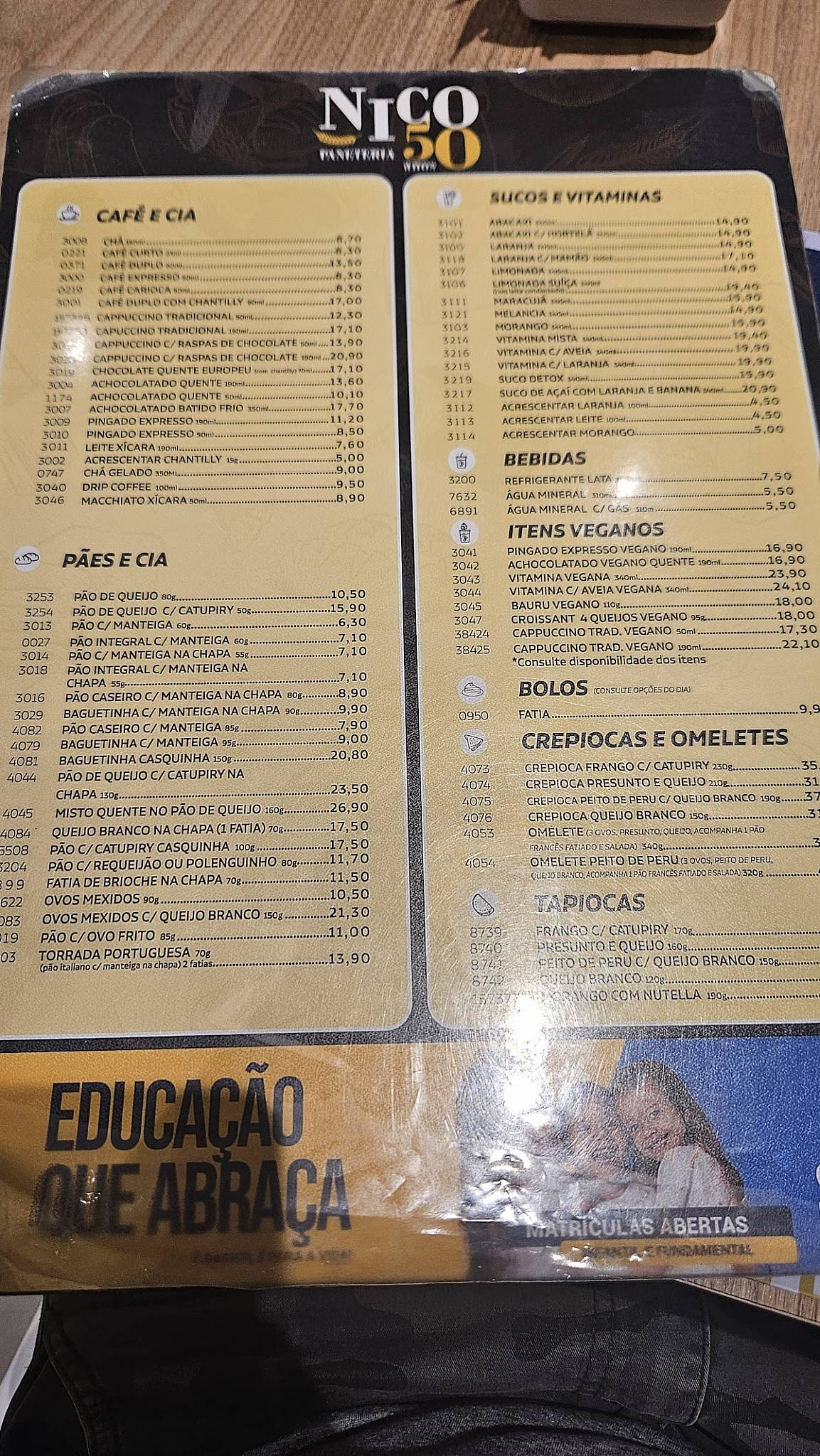 Nico Paneteria cardápio
