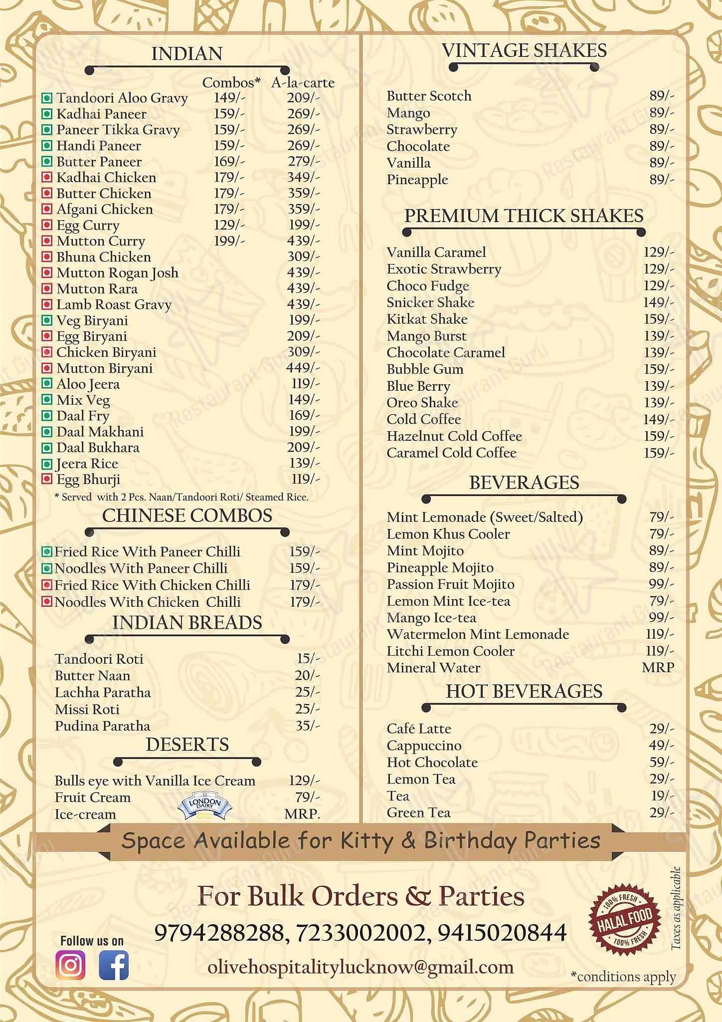 Café One 'O' One menu