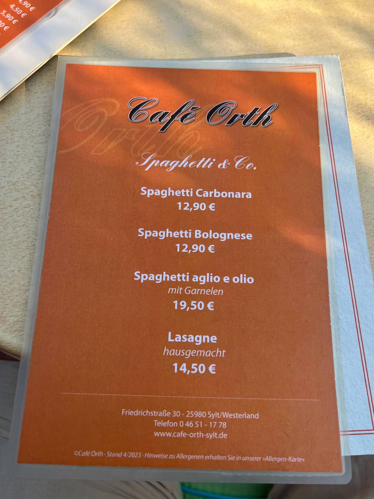 Menu de Café Orth