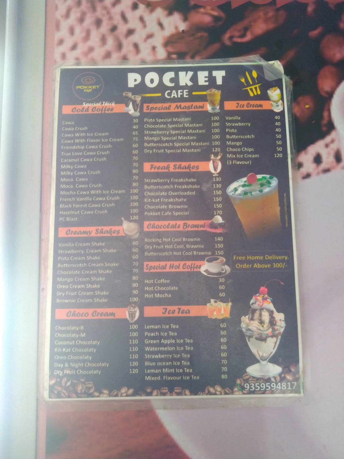 Pokket Cafe menu
