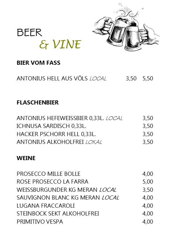 Menu de Cafe Prantl
