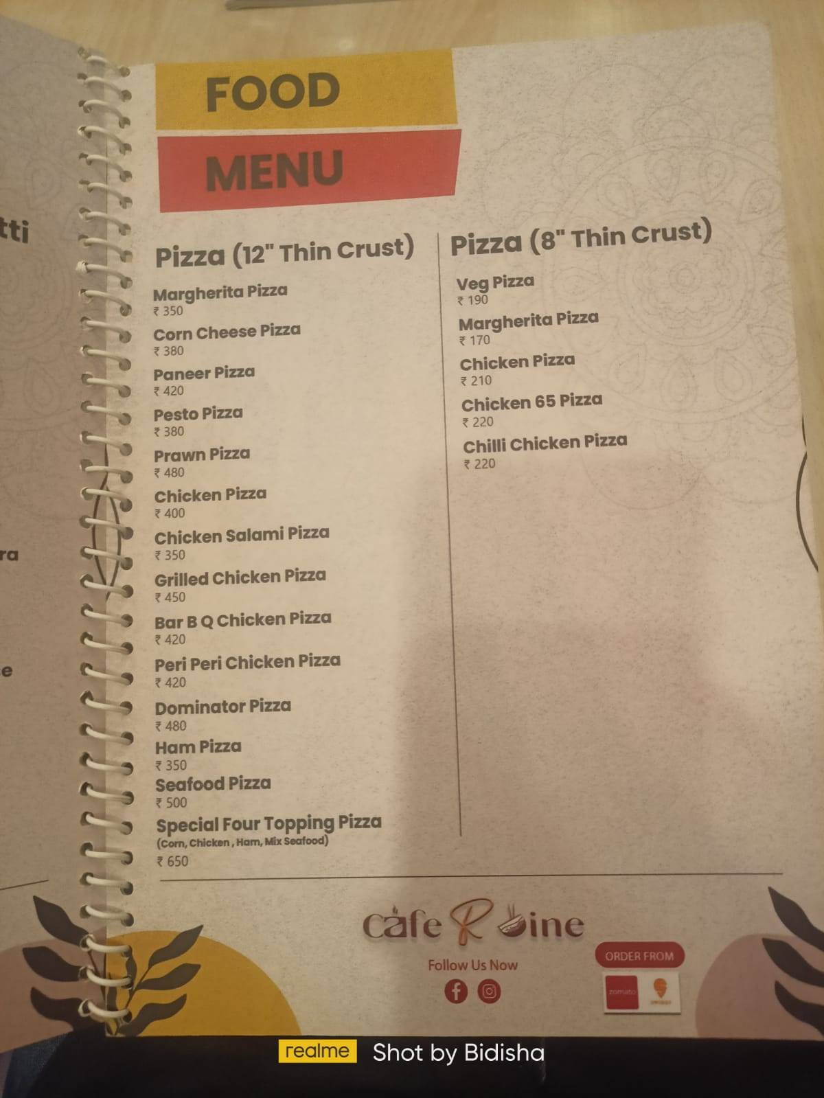 Cafe R Dine menu