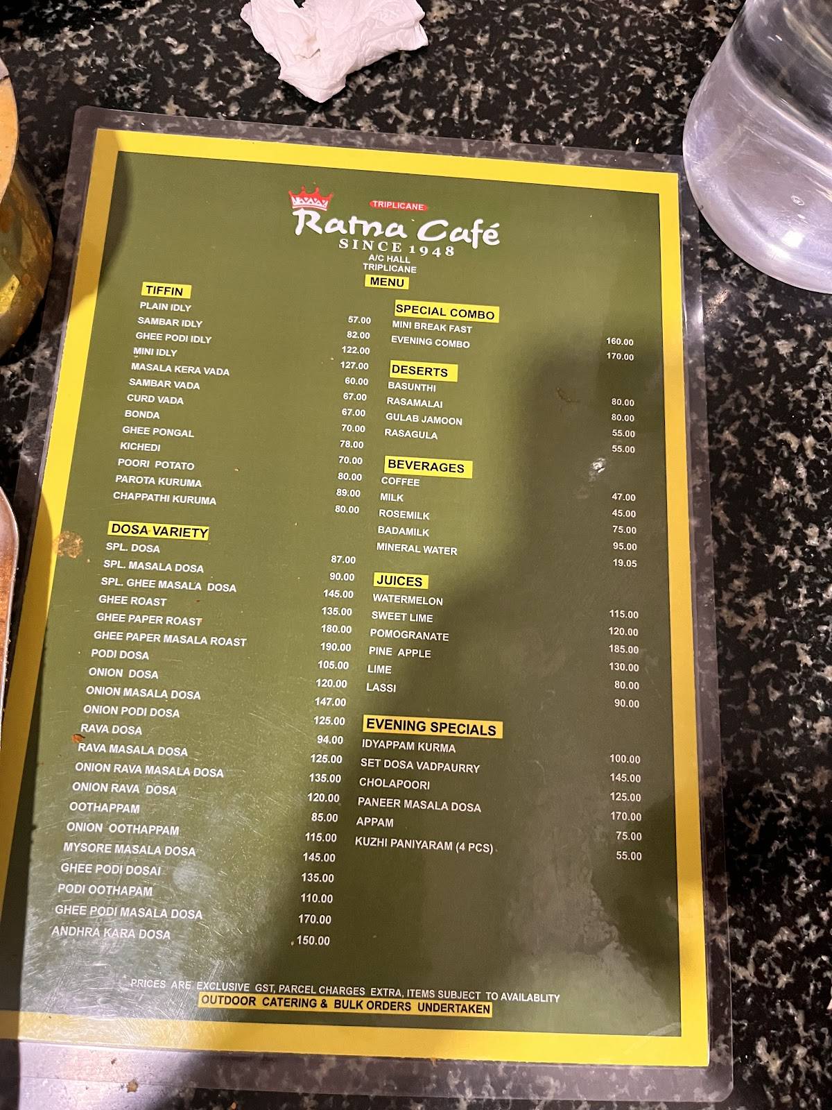 Ratna Cafe menu