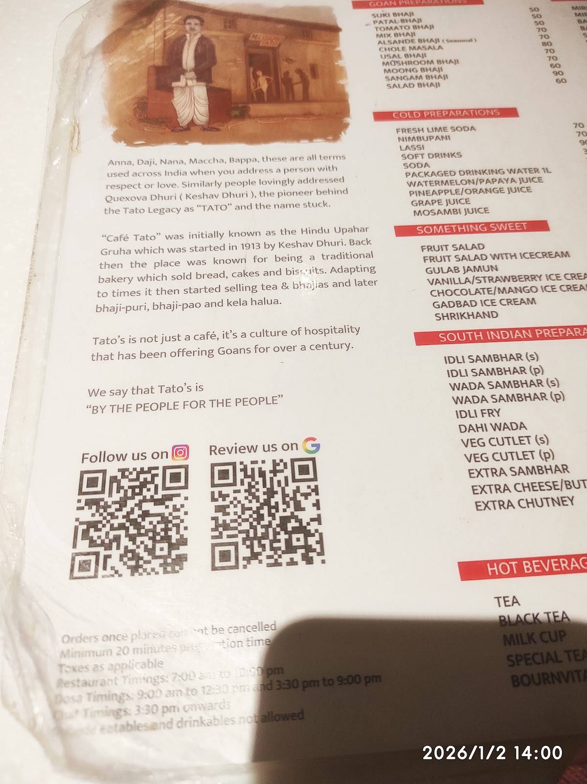 Cafe Tato menu