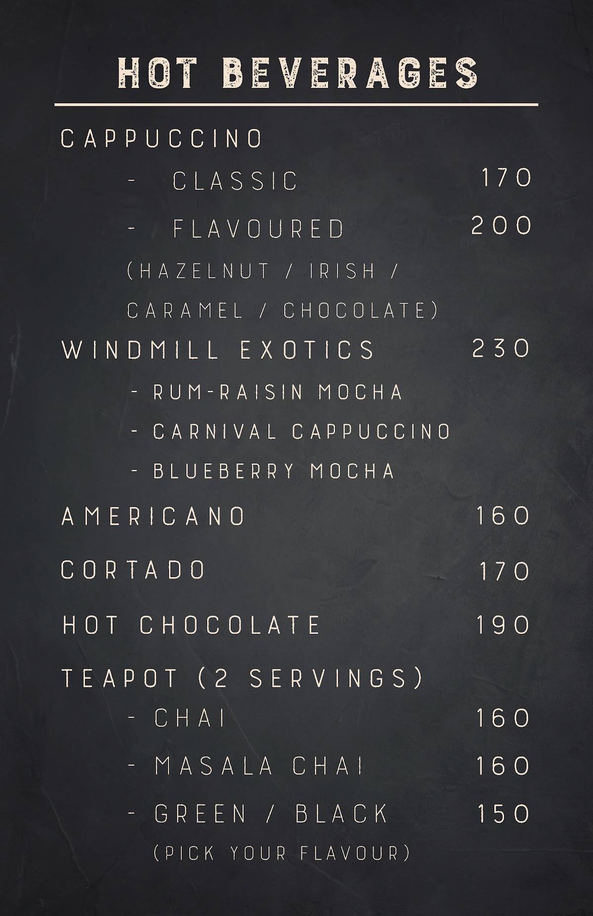 The Windmill Coffee House & Bistro menu