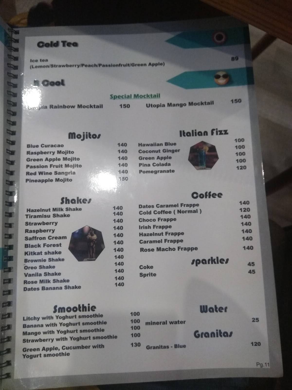Cafe Utopia menu