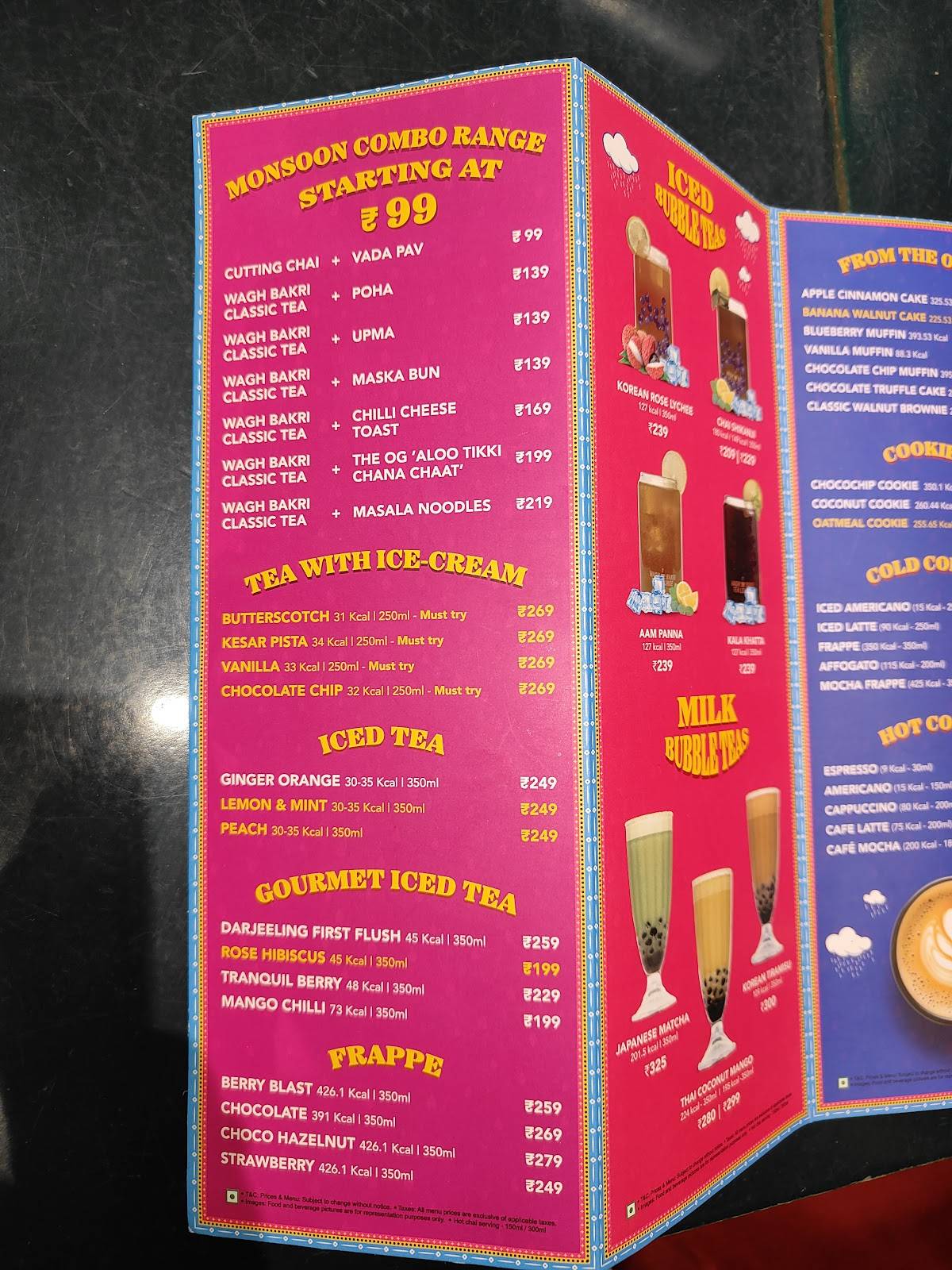 Wagh Bakri Tea Lounge menu