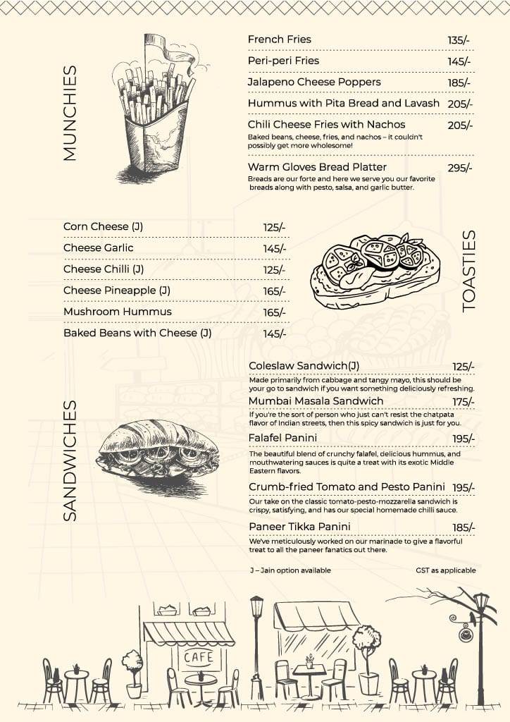 Cafe Warm Gloves menu