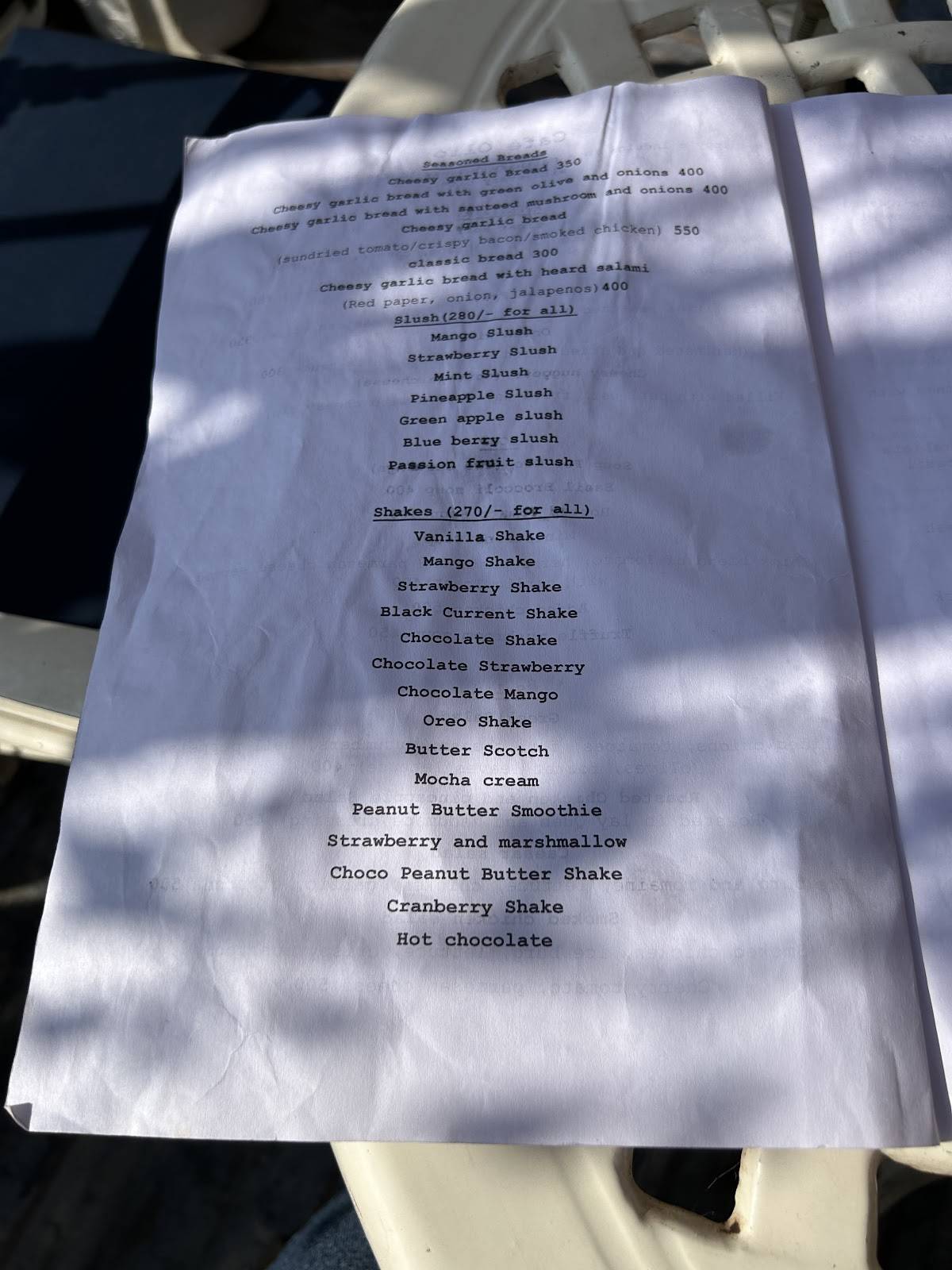 Cafe olio menu