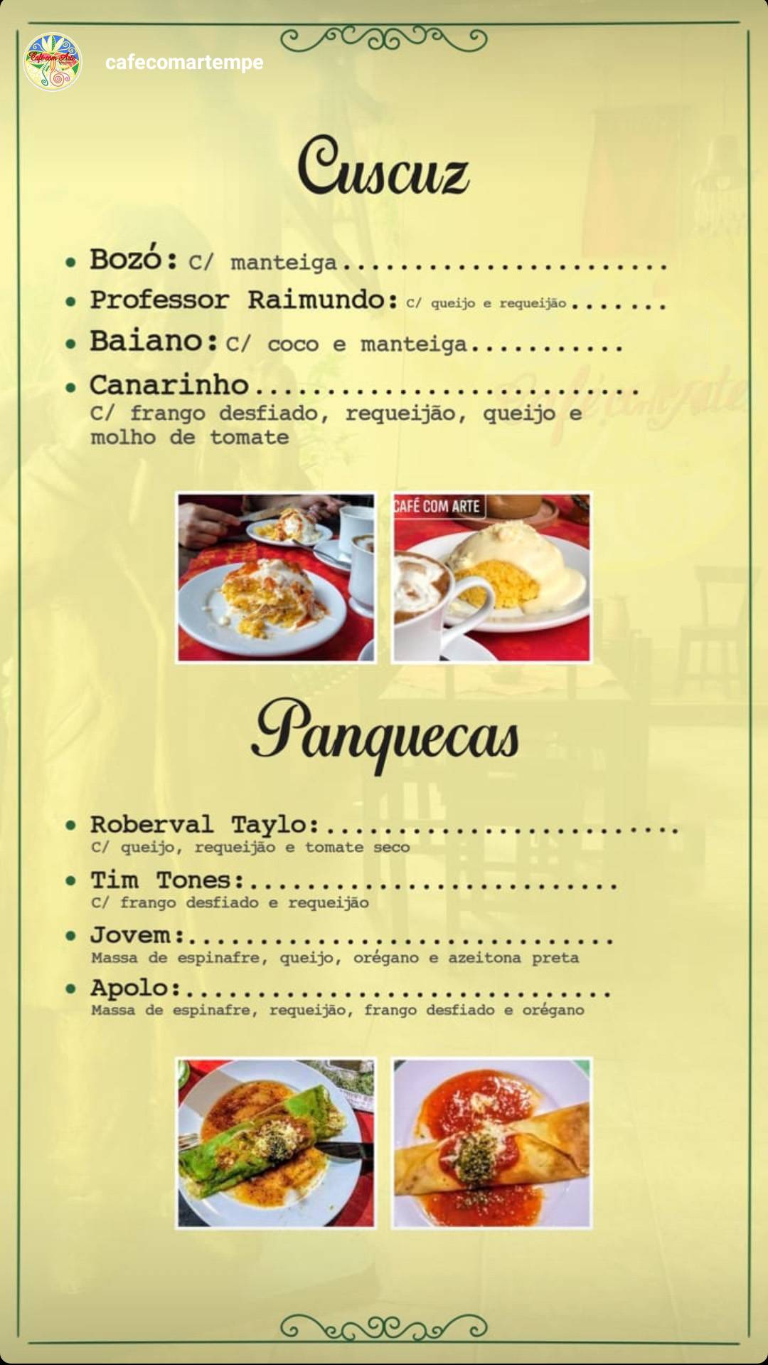 Café com Arte Maranguape cardápio