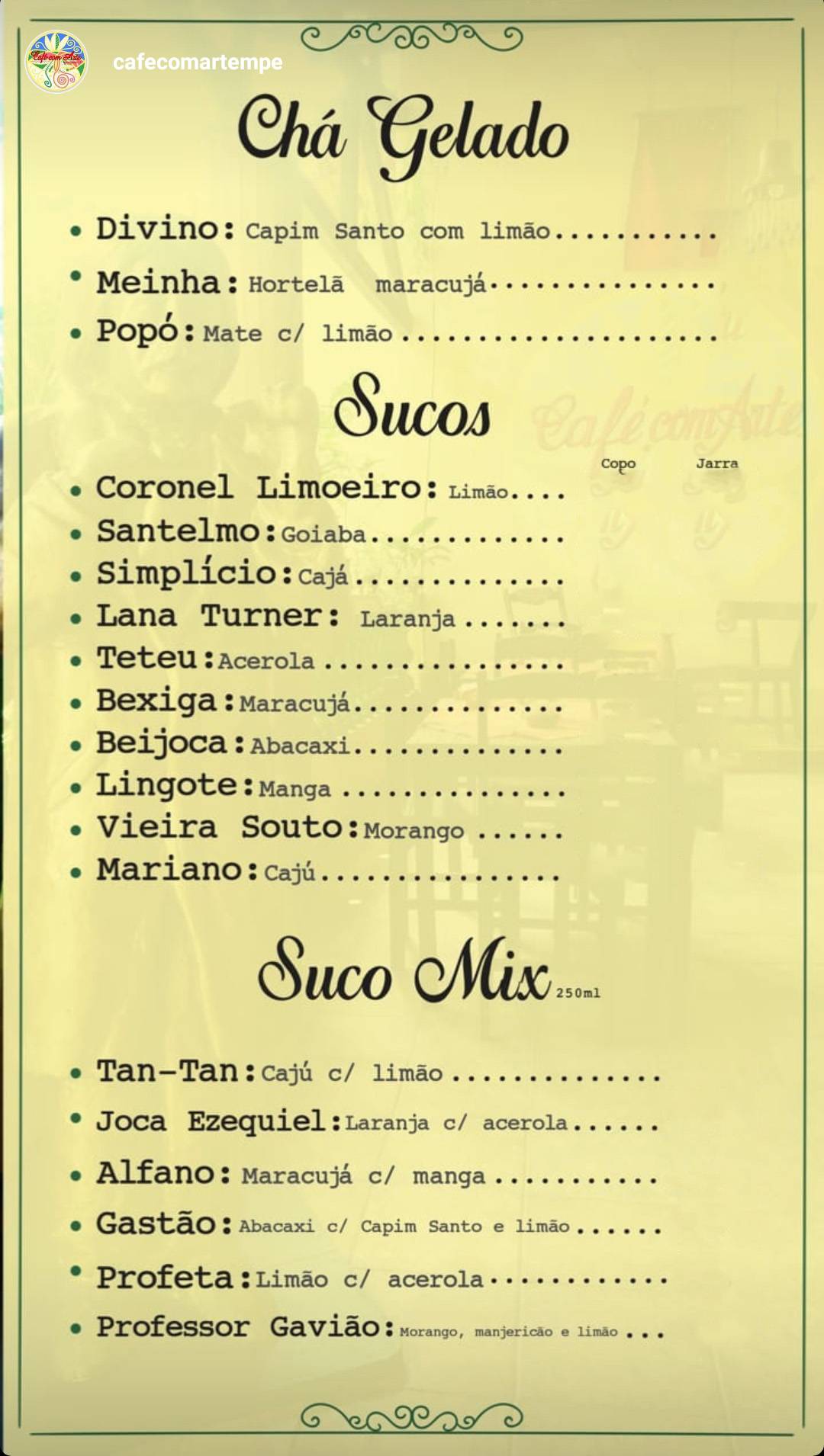 Café com Arte Maranguape cardápio