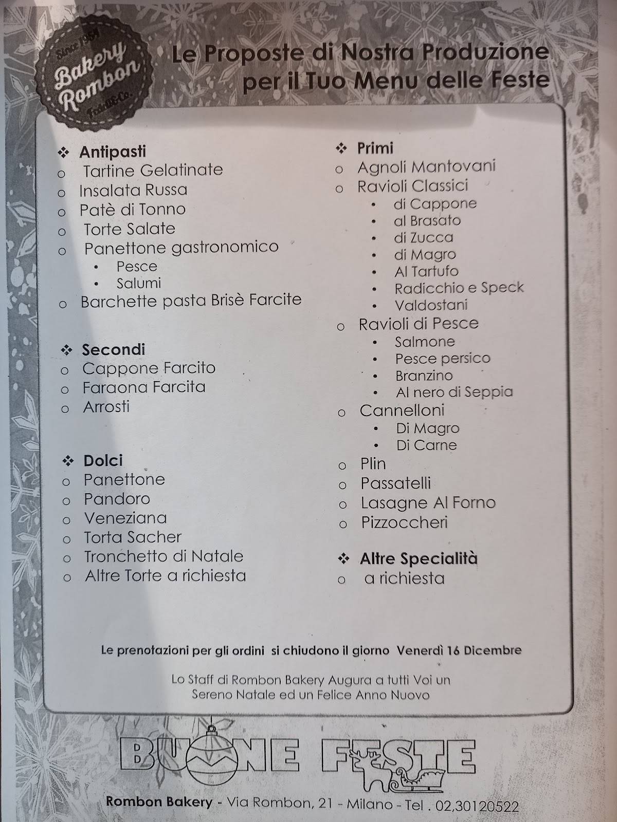 Menu di Bakery Feltre snc 