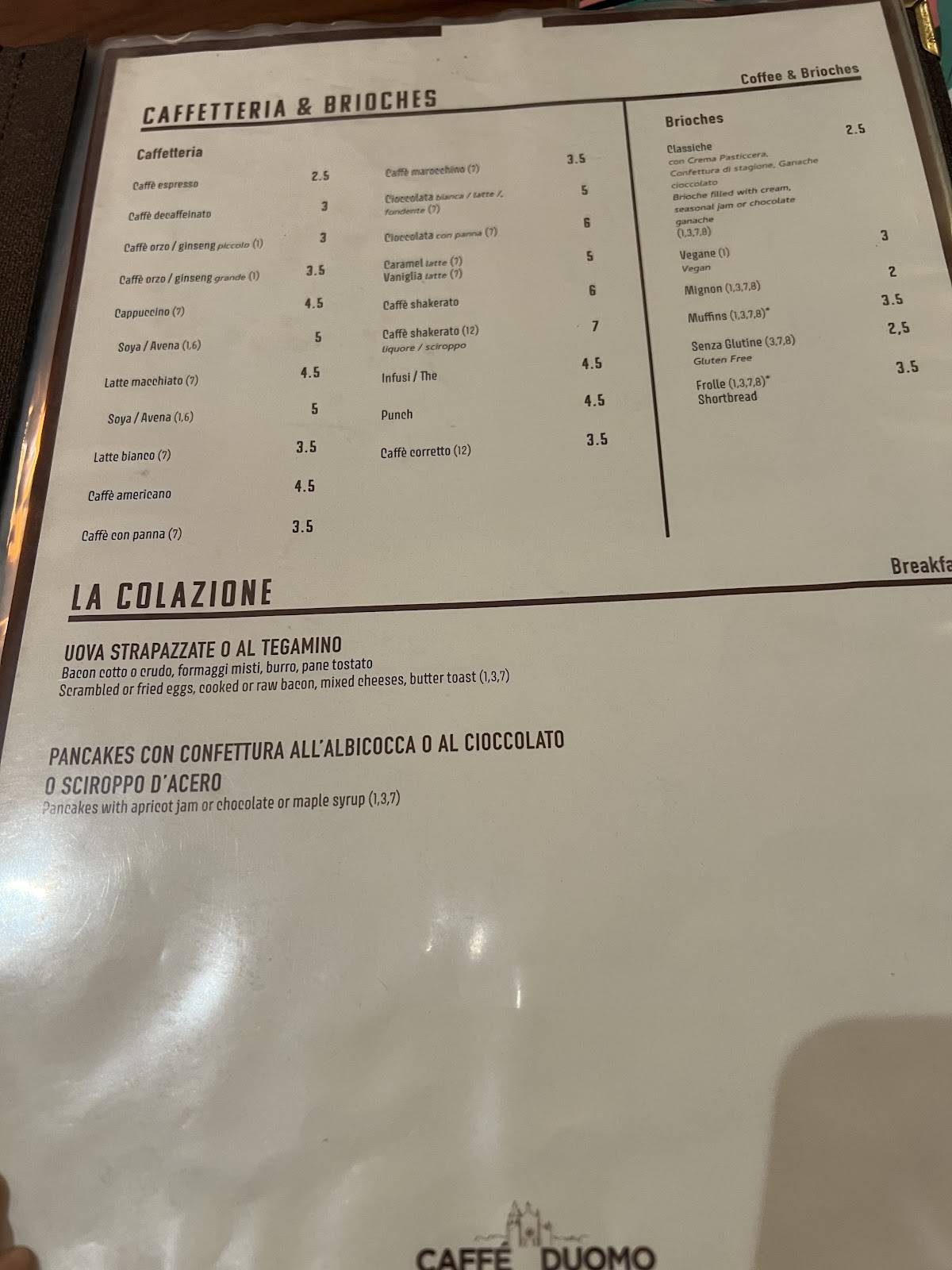 Menu di Caffè Duomo 