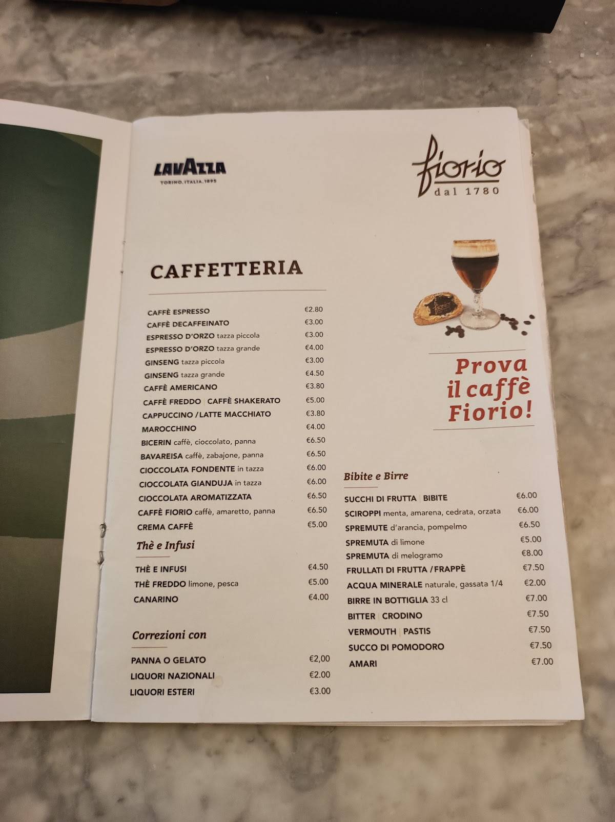 Menu di Caffè Gelateria Fiorio 