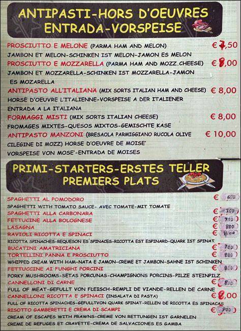 Menu di Caffè Manzoni 
