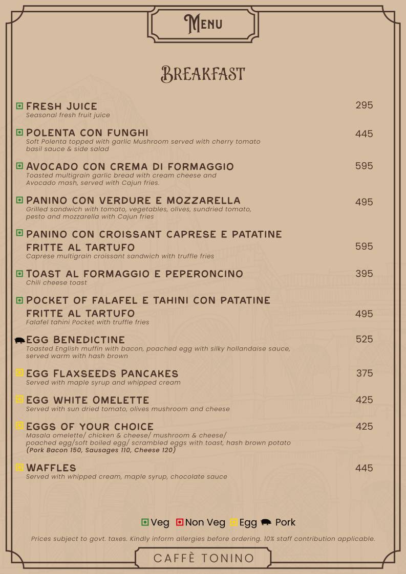 Caffè Tonino menu