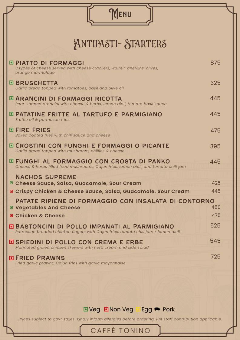 Caffè Tonino menu