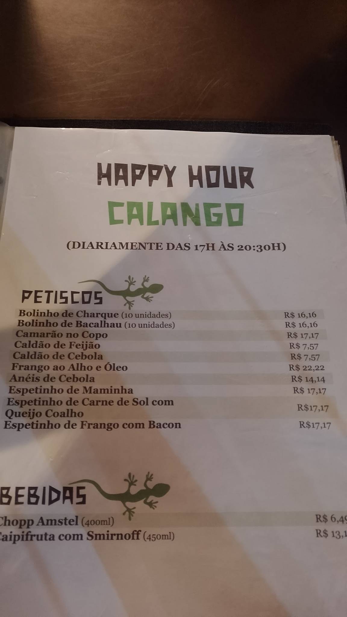 Calango pizza bar cardápio