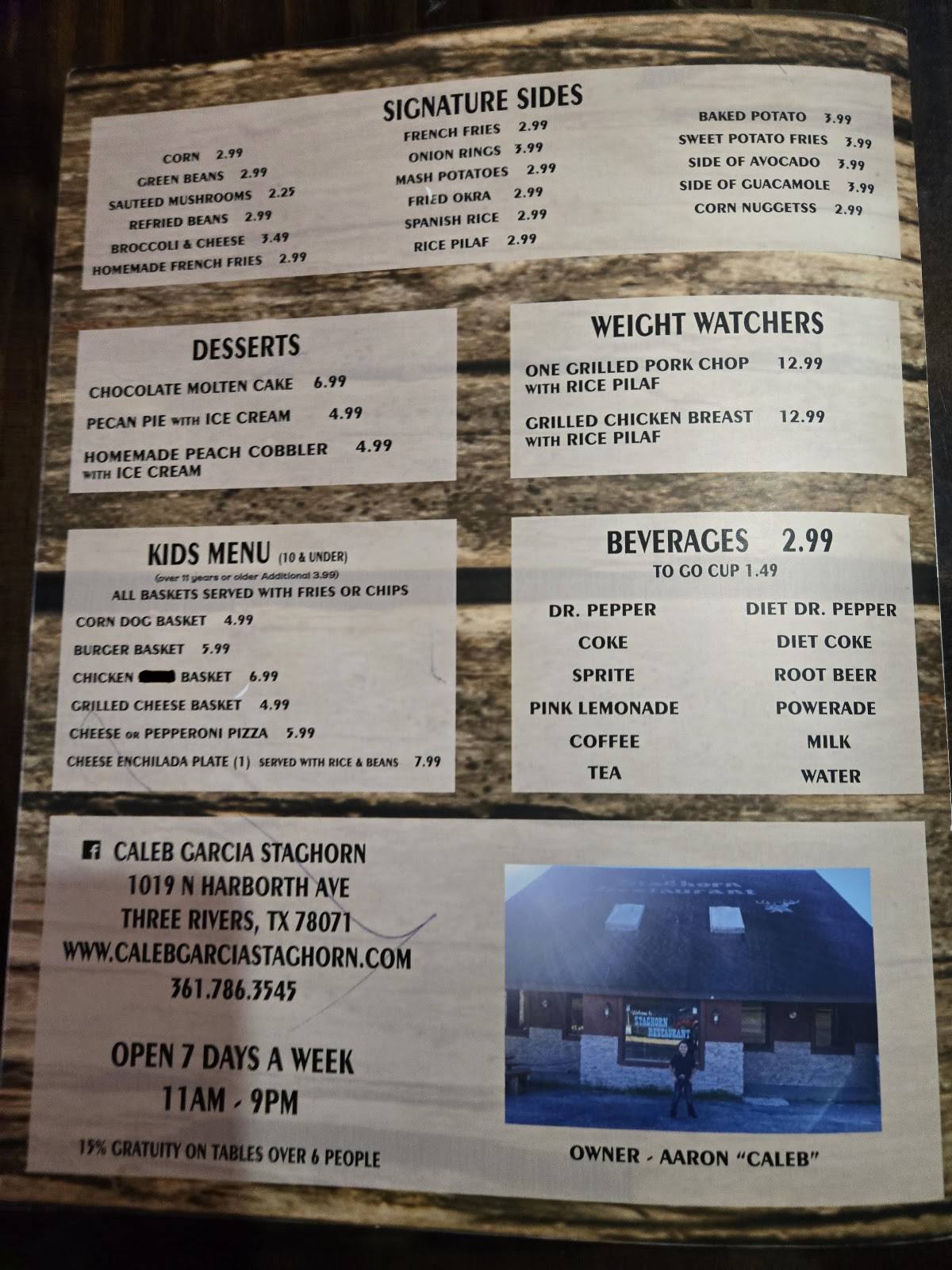 Menu at Caleb Garcia Staghorn restaurant, Three Rivers, N Harborth Ave