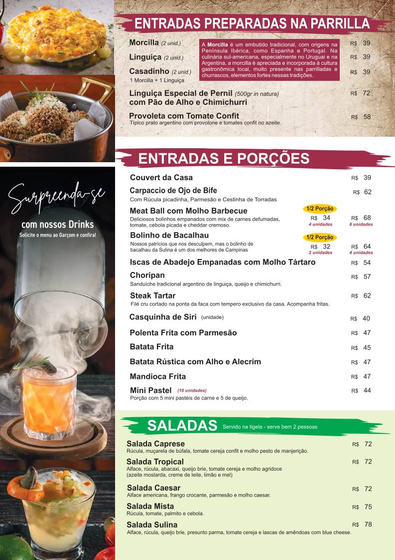 Sulina Parrilla e Restaurante cardápio
